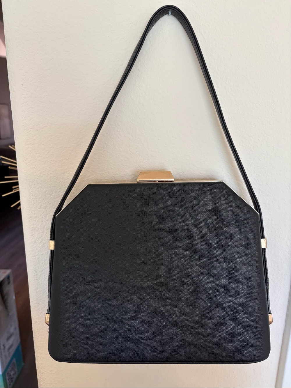 Miztique Classic Structured Black Shoulder Bag with Gold Hardware